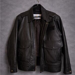 ❄️Crew Outfitters Black Leather Utility Jacket – Men’s 42 (Large)